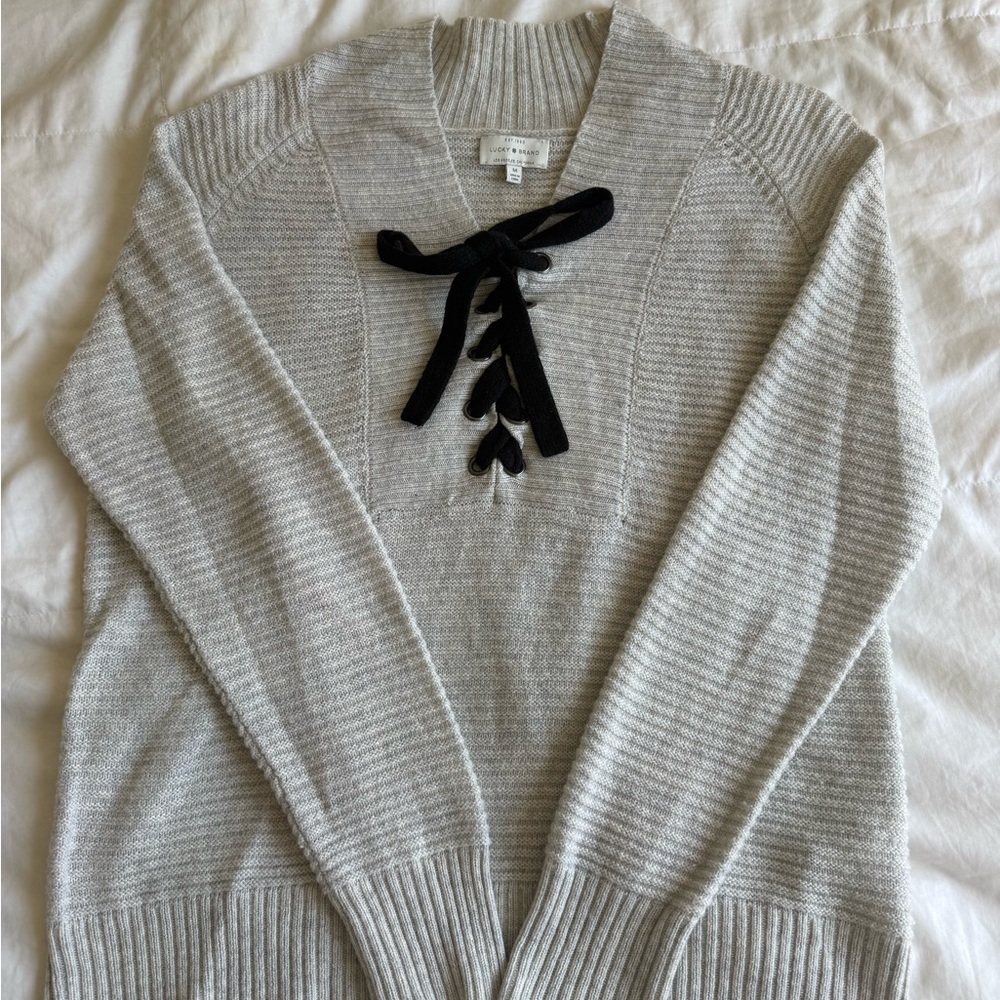 Lucky Brand Light Gray Lace-Up Sweater